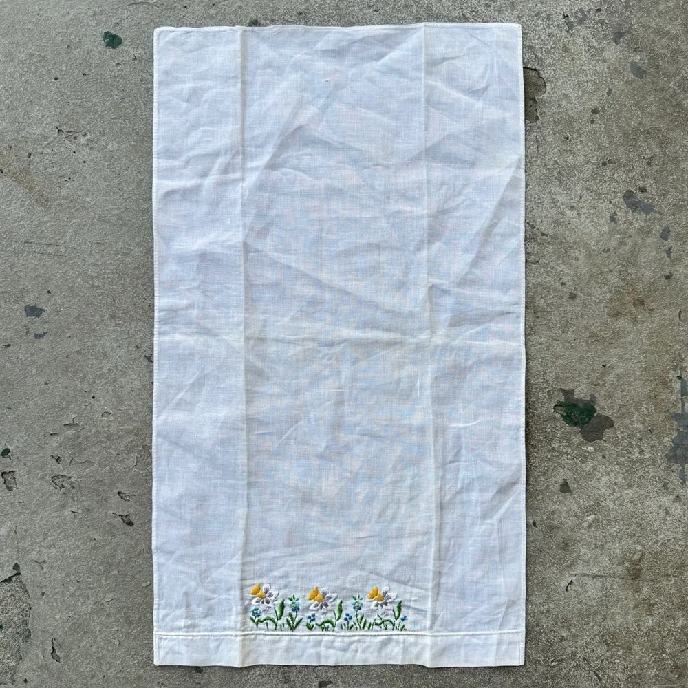 White Embroidered Linen Hand Towel